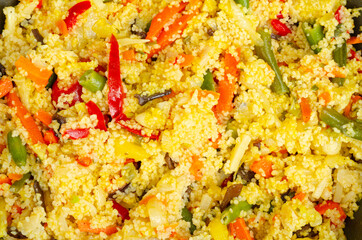 Vegetarian menu. Couscous dishes with vegetables. Photo
