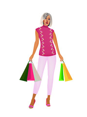 Woman holding shopping bags. vector