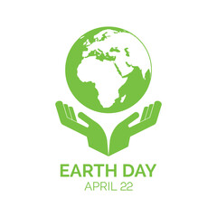 Fototapeta premium Earth Day green icon with hands and planet earth vector. Hands holding planet earth icon vector. Earth Day Poster, April 22. Important day