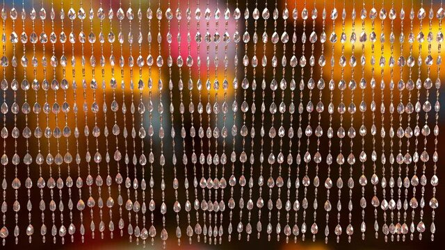 Vintage glass beaded curtain moving in wind with loop and alpha matte