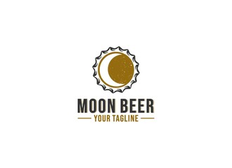 moon beer logo made from combining beer bottle cap illustration with moon