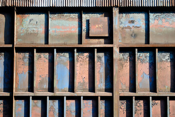 Rusty steel factory hall rectangular construction pattern