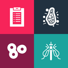 Set pop art Experimental insect, Cell division, Bacteria and Clinical record icon. Vector