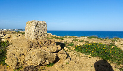 Manmade stone in the archeological site of Eloro, near Noto, Sicily