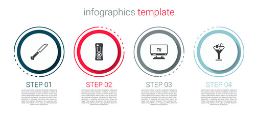 Set Knife, Remote control, Smart Tv and Martini glass. Business infographic template. Vector