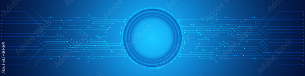 Wall mural abstract technology background, digital circle, blue circuit board pattern, microchip, power line