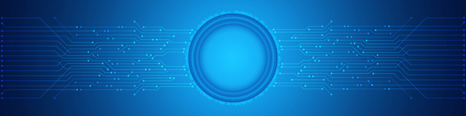 Abstract Technology Background, digital circle, blue circuit board pattern, microchip, power line