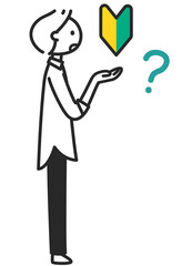 ちまっとした人物　初心者マークを持って困る男性