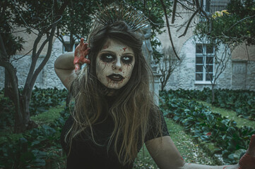 Girl with horror halloween makeup