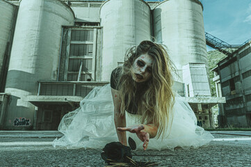 Girl with horror halloween makeup