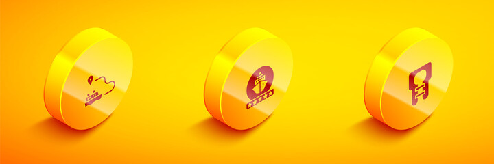 Set Isometric Ship line path, Cruise ship and Life jacket icon. Vector