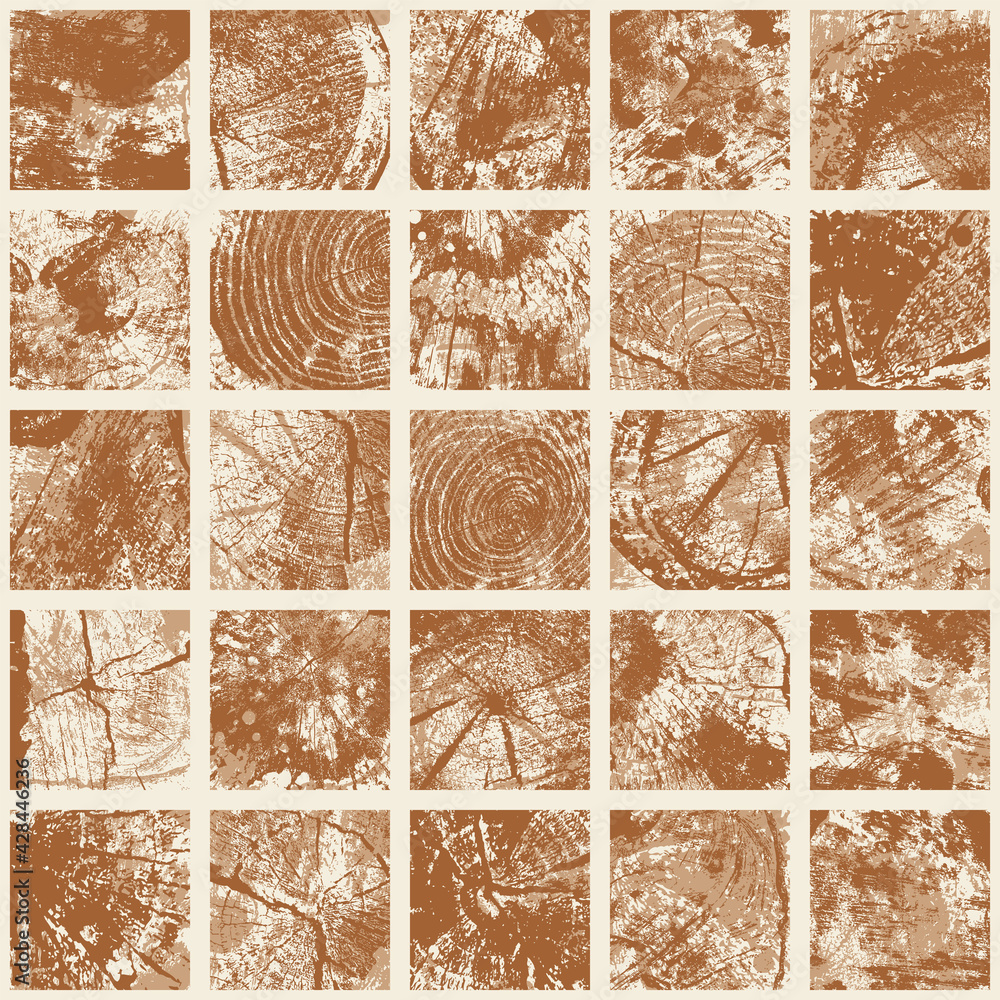 Poster abstract seamless pattern with various wooden textures in grunge style. monochrome vector background