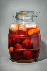 Sourdough beetroot and carrot in big jar with lid and lock.