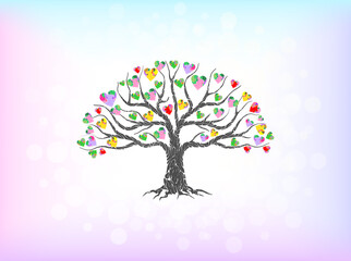 beautiful tree with heart shaped leaves vector illustrations.