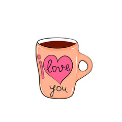 Tea mug in cartoon style. Vector illustration. Doodle style.