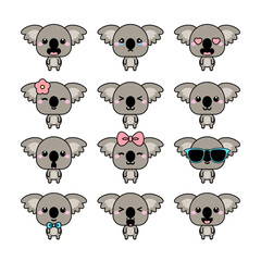 Set of koala bear characters showing various emotions. Vector illustration bundle