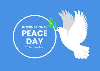 International Peace Day concept with white pigeon or dove, greeting card for international holiday, love, hope and freedom sign, Vector illustration