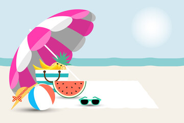Summer time , sea with beach elements banner design for text. Vector illustration. 
