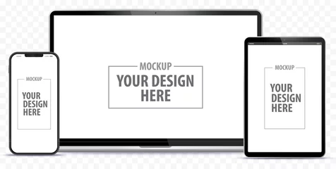 Foto op Plexiglas Laptop Computer, Mobile Phone and Tablet PC Mockup. Digital devices screen template vector illustration with transparent background. © Can Yesil