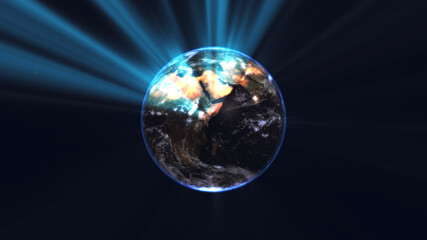 Naklejka na ściany i meble earth globe with glowing details and light rays. 3d illustration.