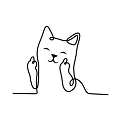 Continuous Line Drawing. Smiling Cat Show Middle Finger Sign Vector Illustration