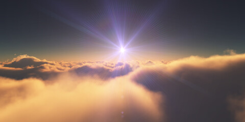 Naklejka na ściany i meble above clouds sunrise sun ray illustration