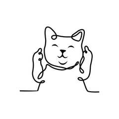 Continuous Line Drawing. Cute Cat Show Middle Finger Sign Vector Illustration