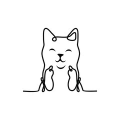 One Line Drawing Style Of A Happy Cat  Smile Showing Middle Finger Sign Vector Illustration - Vector