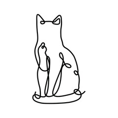 Continuous Line Drawing Cat Sitting Showing Fuck You Icon Symbol Vector Illustration - Vector