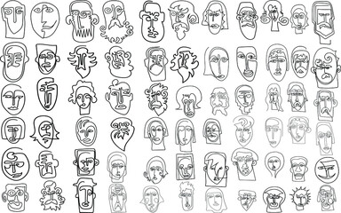 Silhouettes of people's faces.Black color on a white background.For icons and textures.