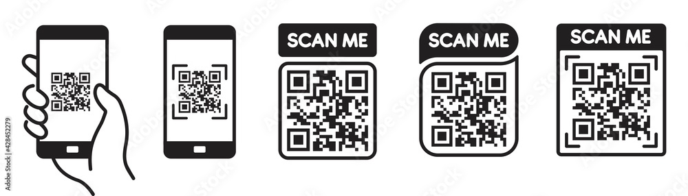 Wall mural qr code scan icon with smartphone, scan me barcode sign, vector illustration.