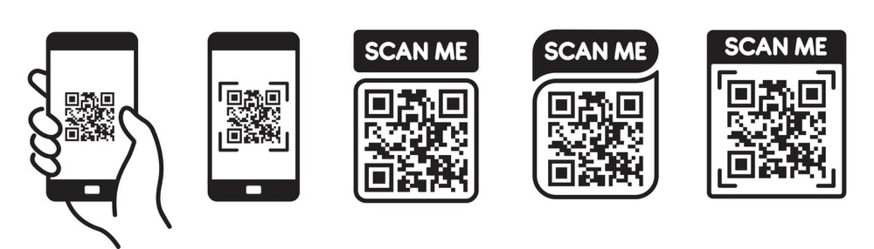 QR code scan icon with smartphone, scan me barcode sign, Vector illustration.