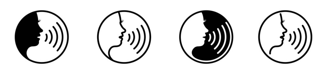 woman voice command icon with sound waves, vector illustration