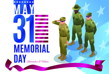 Memorial Day of May 31 Poster isometric icons on isolated background