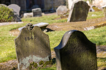 Old Tombstones in Cemetery, Scotland