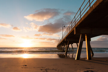 Seaside landscape, beautiful sea sunset. Glenelg Jetty, South Australia, Adelaide.