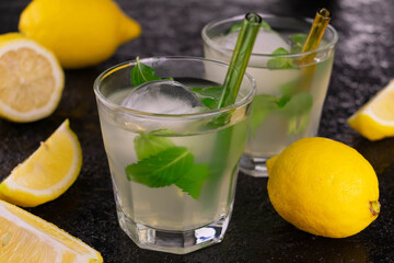 Mojito Lemon Mint Ice Black Background Refreshing Drink