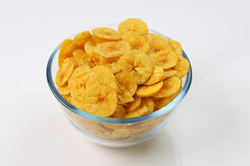 Dried banana chips or banana waffers