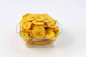 Dried banana chips or banana waffers