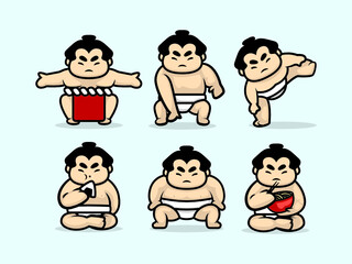 Set of cute sumo character design illustration vector template - obrazy, fototapety, plakaty