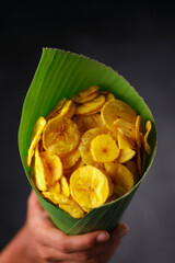 Dried banana chips or banana waffers