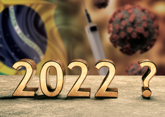 New year 2022 and Brazil's vaccination against coronaviurs. Concept of doubt and uncertainty in the...