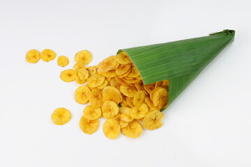Dried banana chips or banana waffers