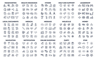240 modern thin line icons. High quality pictograms. Linear icons set of hygiene, leadership, Legal Documents, medical, etc symbol template for graphic and web design collection logo vector