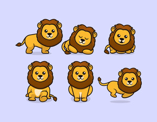 Cute baby lion mascot design with various pose vector template