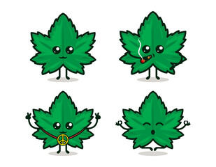 Cute cannabis mascot design with various pose vector template