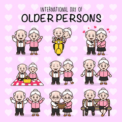 Set of couples grandparent international day of old persons character design