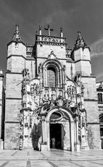 Baroque facade entrance of the Santa Cruz Momastery in Coimbra, Portugal