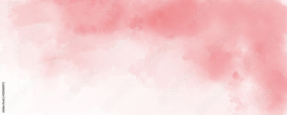 Poster watercolor background in red color, soft pastel color splash and blotches with fringe bleed painting