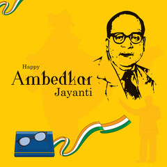 Ambedkar Jayanti poster design.   Illustration of Babasaheb Bhimrao Ambedkar, the father of Indian Constitution with Flag